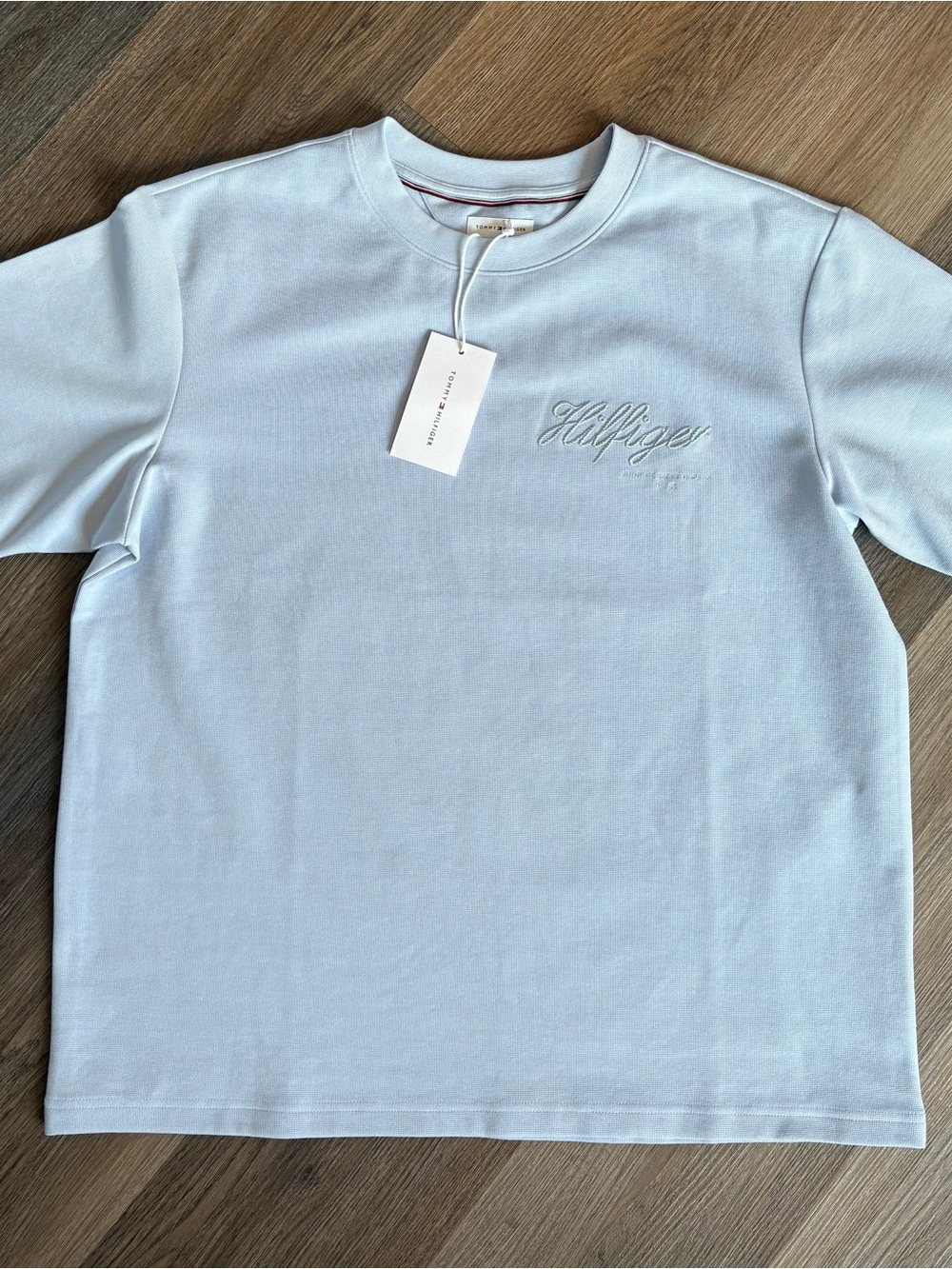 Tommy Hilfiger Light Blue Nautical Rope Short Sleeve Tee with Script Logo NWT